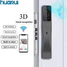 For Real Time Video Intercom Security Face Recognition Fingerprint Digital Door Wood Door Tuya Smart Lock with WiFi/Grey