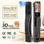 For Real Time Video Intercom Security Face Recognition Fingerprint Digital Door Wood Door Tuya Smart Lock with WiFi/Grey - Image 2