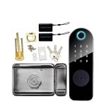 Ttlock Tuya Wifi App Electric Rim Lock Smart Digital Key Cara Password Biometric Fingerprint Gate Rim Latch Lock Black - Image 4